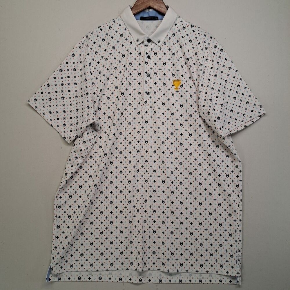 Greyson Clothiers Icon Wolf Print Golf Polo Shirt XL White Performance Stretch
